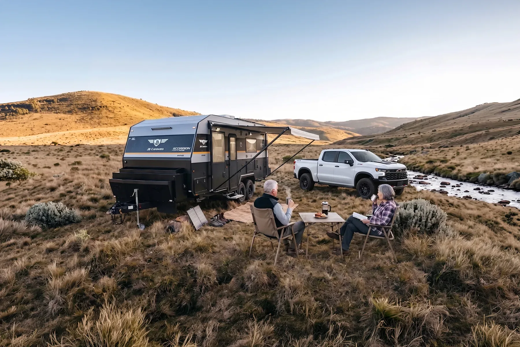 JB full off-road caravan in high country